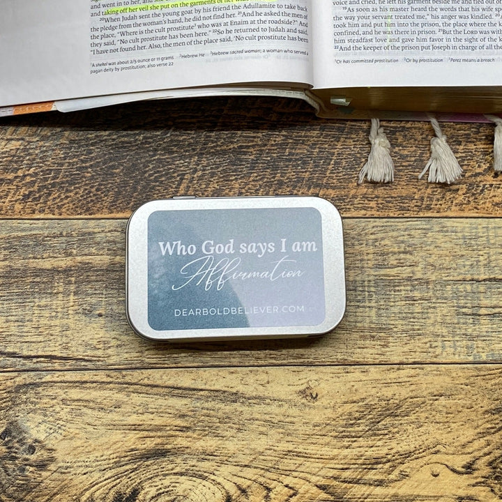 Who God says I am Bible Verse Card Nature in Tin