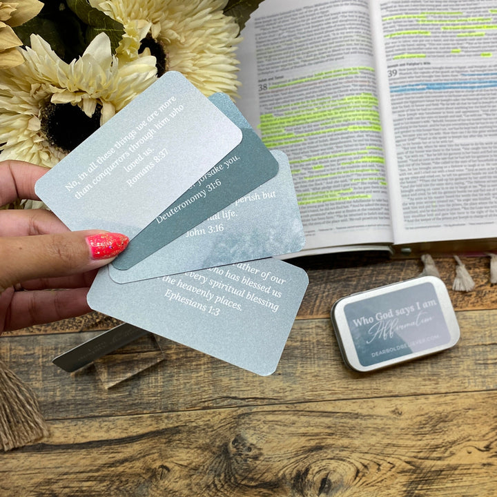 Who God says I am Bible Verse Card Nature in Tin