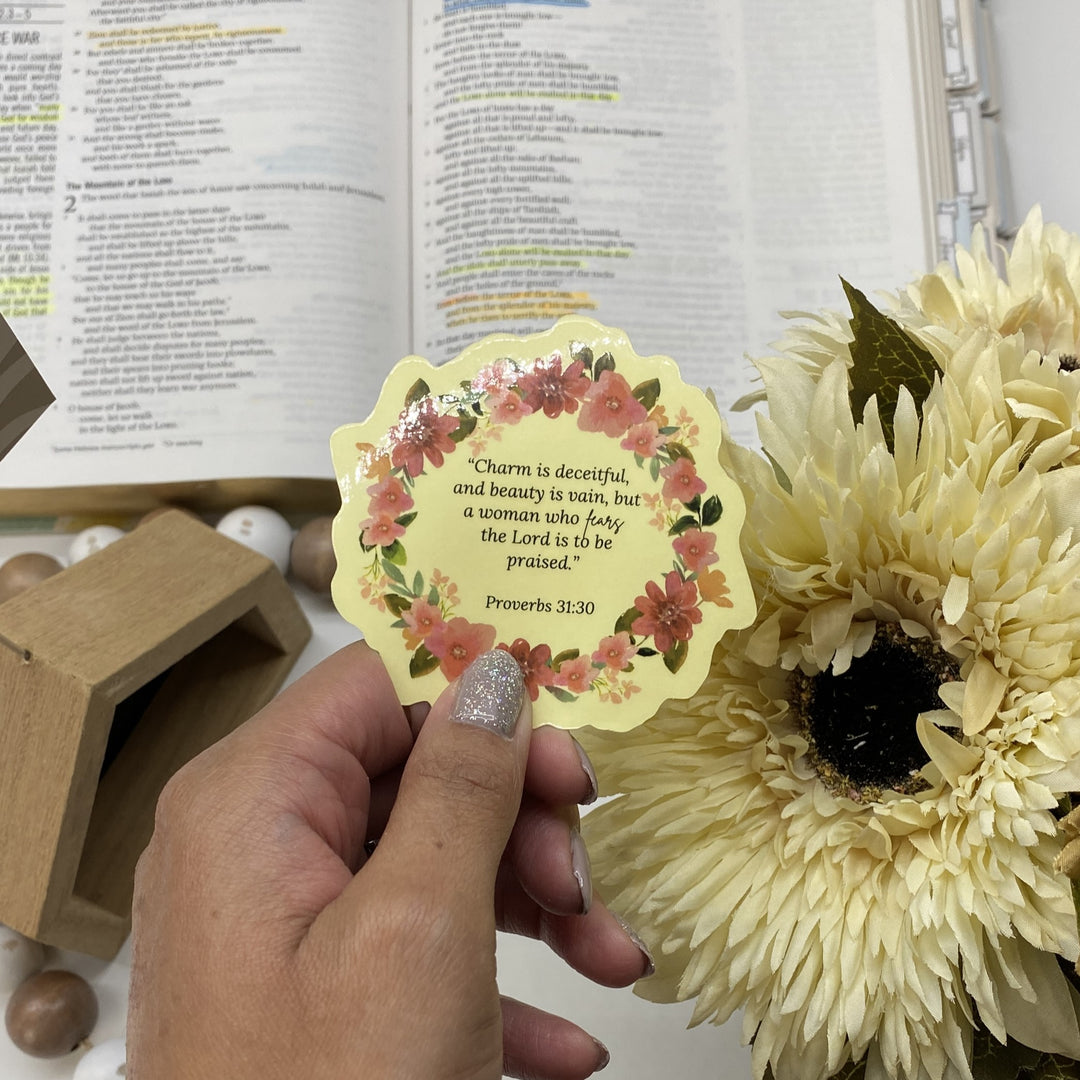 Inspiration with Clear Proverbs 31 Floral Sticker Pack - Waterproof Vinyl (2.75x2.75")