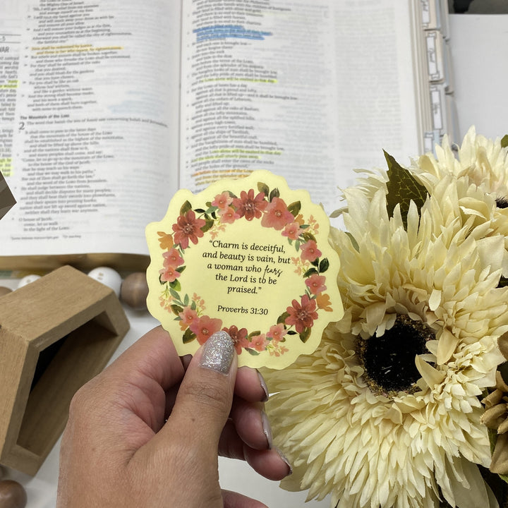 Inspiration with Clear Proverbs 31 Floral Sticker Pack - Waterproof Vinyl (2.75x2.75")