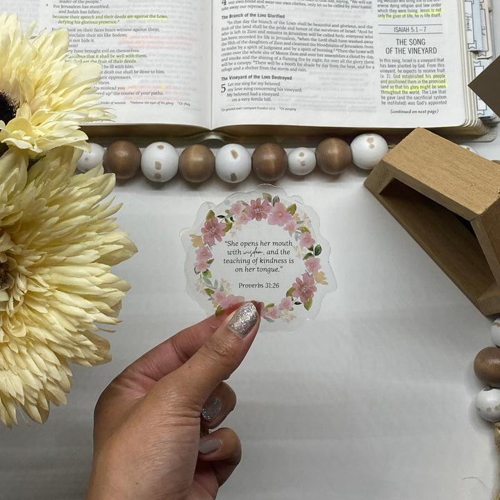 Inspiration with Clear Proverbs 31 Floral Sticker Pack - Waterproof Vinyl (2.75x2.75")