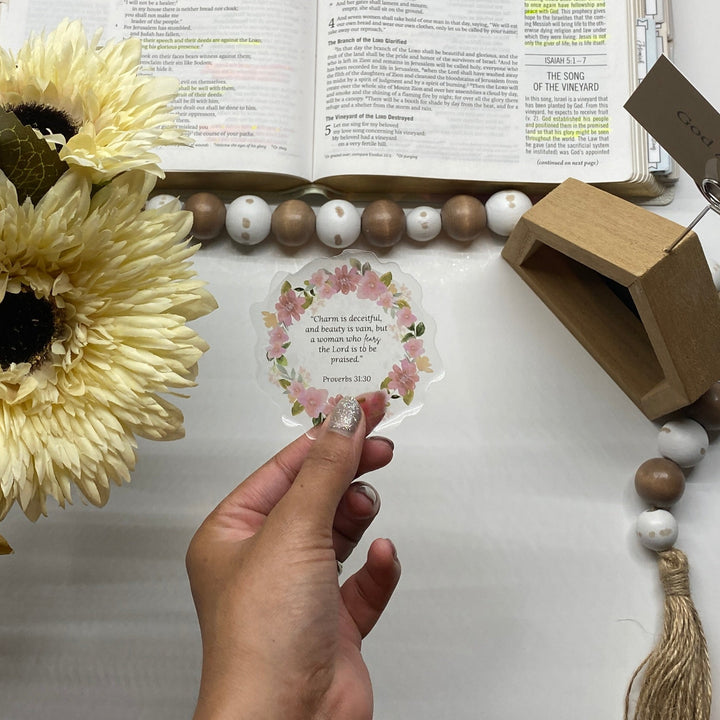 Inspiration with Clear Proverbs 31 Floral Sticker Pack - Waterproof Vinyl (2.75x2.75")