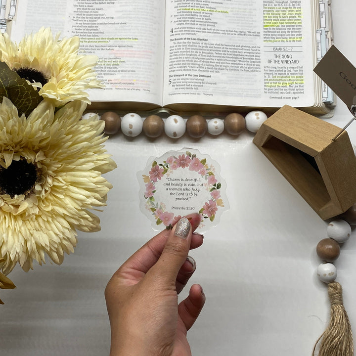 Inspiration with Clear Proverbs 31 Floral Sticker Pack - Waterproof Vinyl (2.75x2.75")