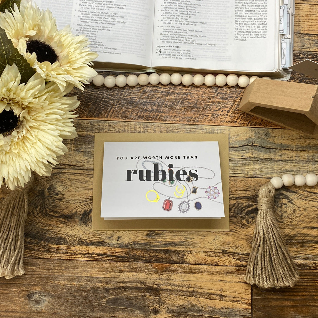 You are Worth More Than Rubies: Black Foil Greeting Card