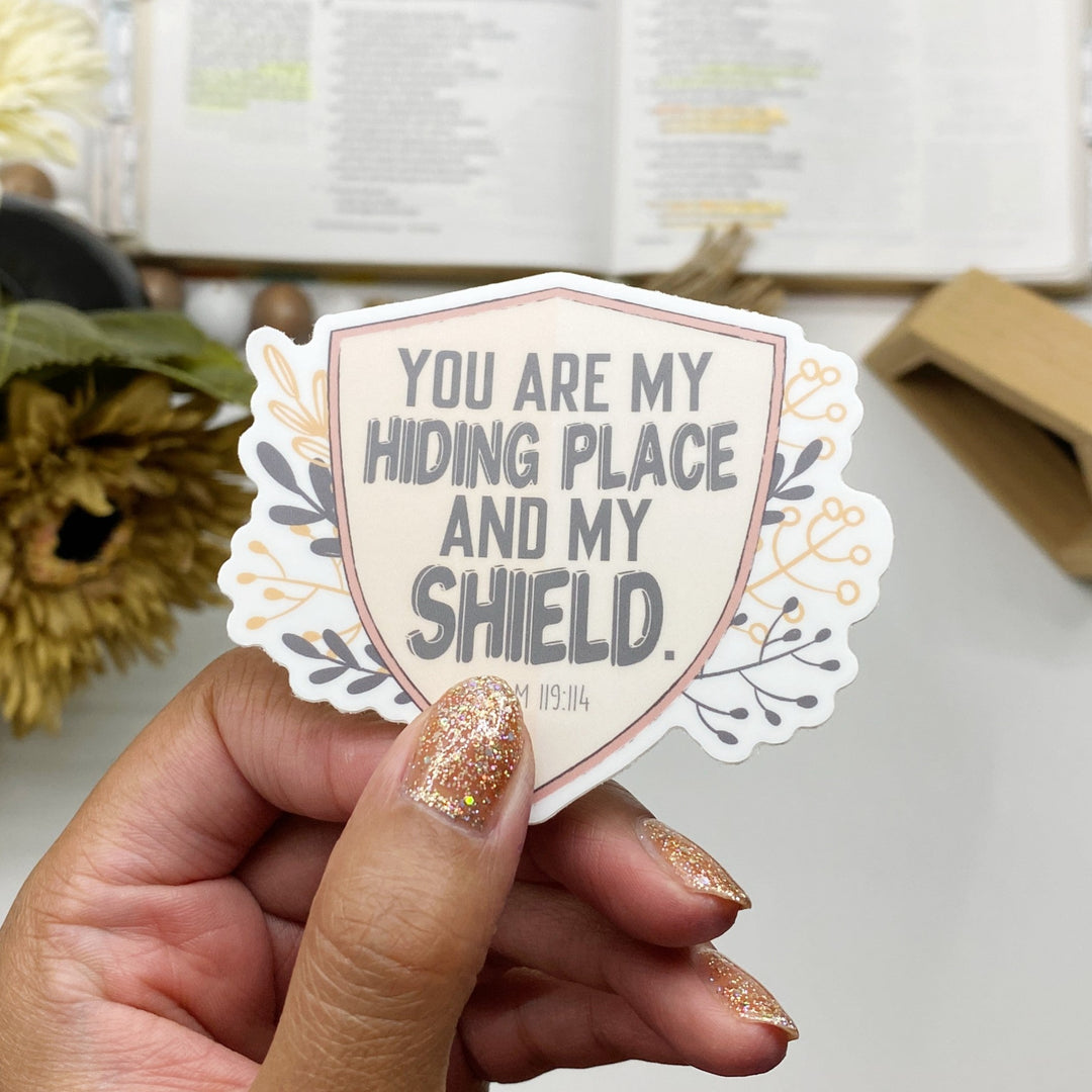 Encouraging Floral Shield Bible Verse Sticker - Waterproof Vinyl (2.5x2.5")