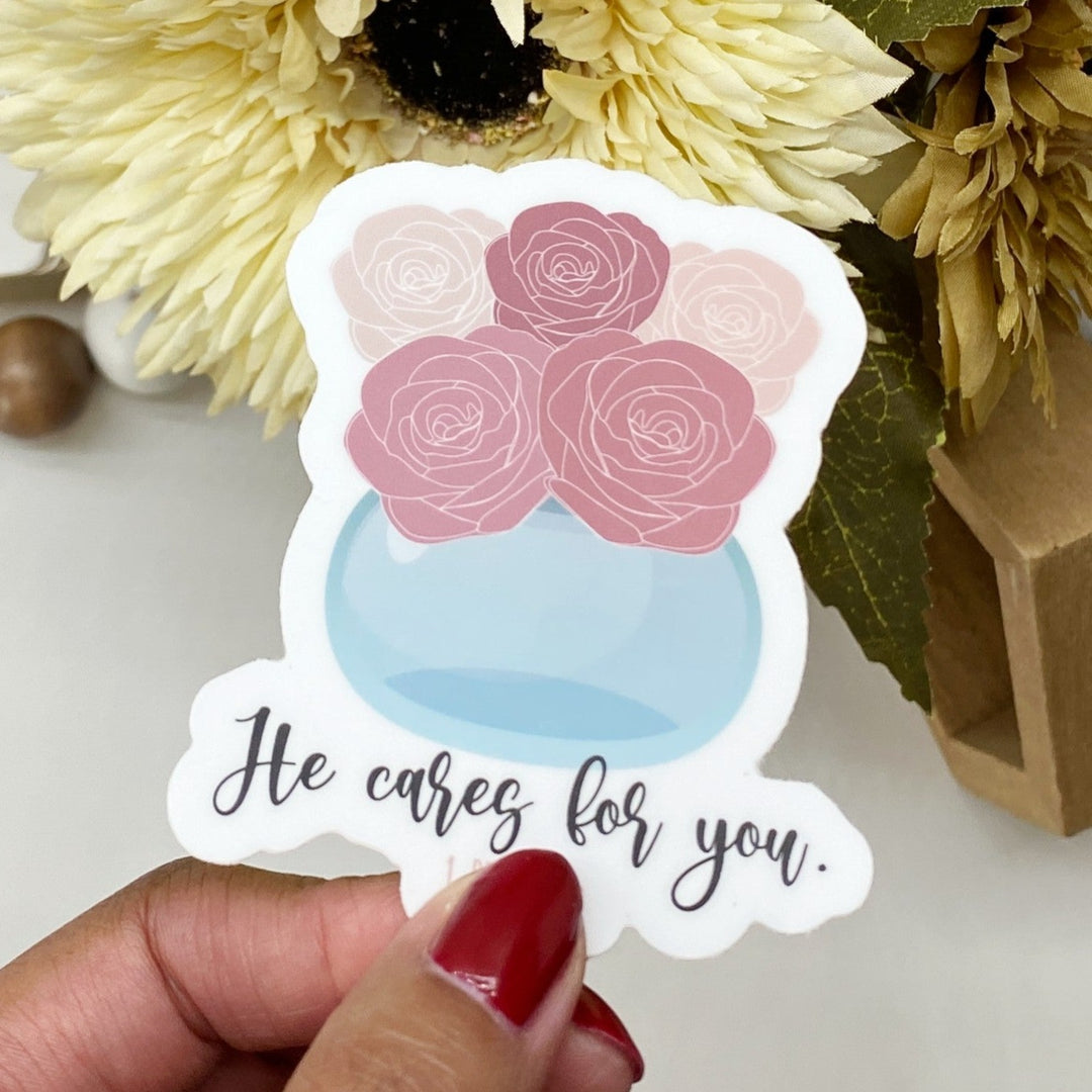 Calming Roses in Vase Bible Verse Sticker - Waterproof Vinyl (2.75x2")