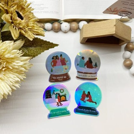 Shimmering Winter Snow Globe Hologram Bible Verse Sticker - Waterproof Vinyl