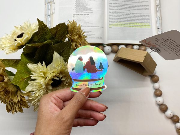 Shimmering Winter Snow Globe Hologram Bible Verse Sticker - Waterproof Vinyl