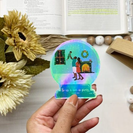 Shimmering Winter Snow Globe Hologram Bible Verse Sticker - Waterproof Vinyl