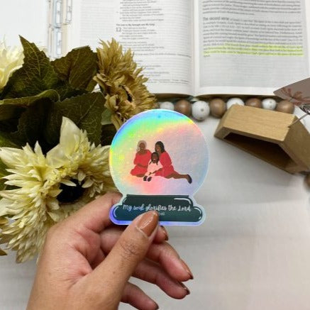 Shimmering Winter Snow Globe Hologram Bible Verse Sticker - Waterproof Vinyl