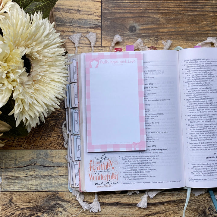 Pink Gingham 'Faith, Hope, and Love' Notepad
