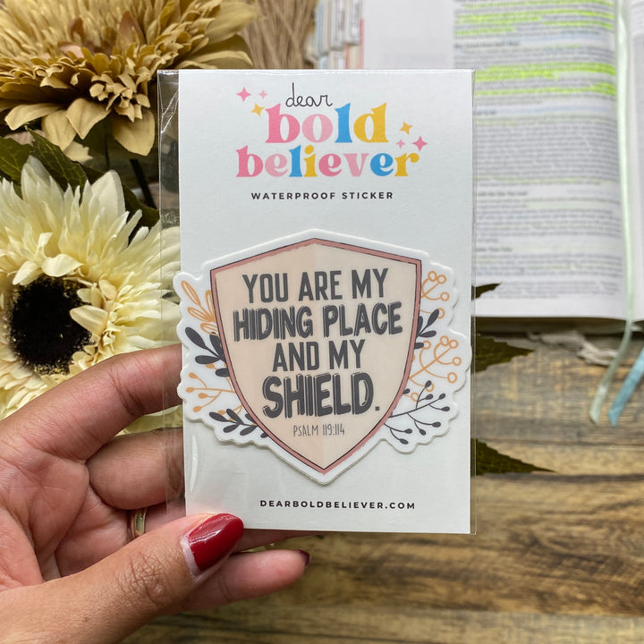 Encouraging Floral Shield Bible Verse Sticker - Waterproof Vinyl (2.5x2.5")