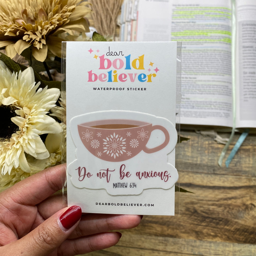 Calming Cup of Tea Bible Verse Sticker - Waterproof Vinyl (2.75x2.25")