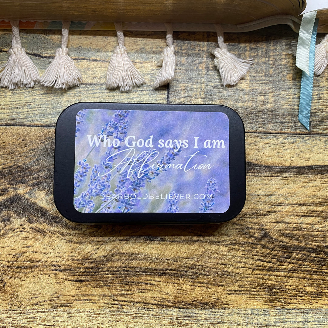 Lavender Who God says I am Bible Verse Cards in Tin