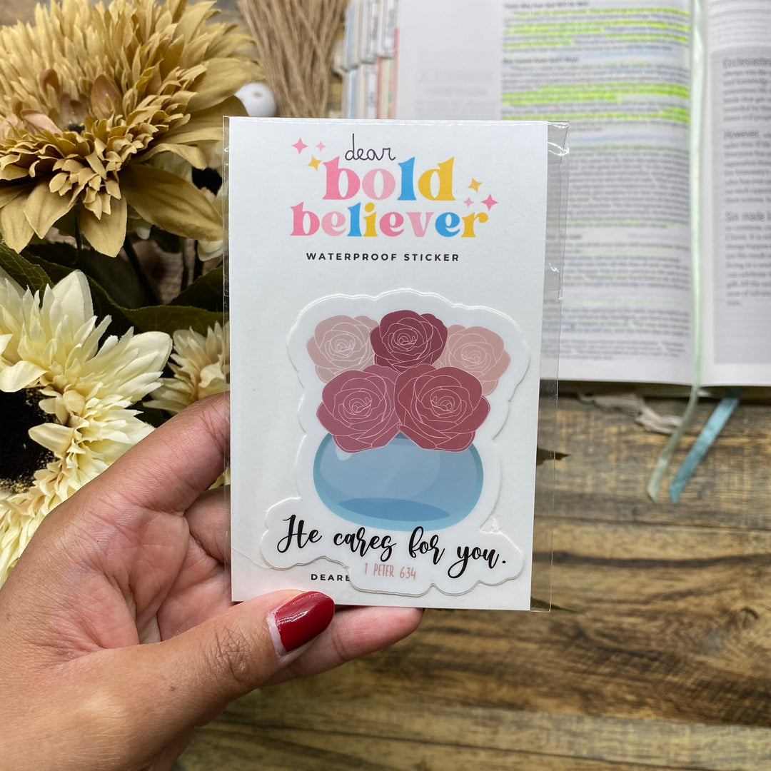 Calming Roses in Vase Bible Verse Sticker - Waterproof Vinyl (2.75x2")