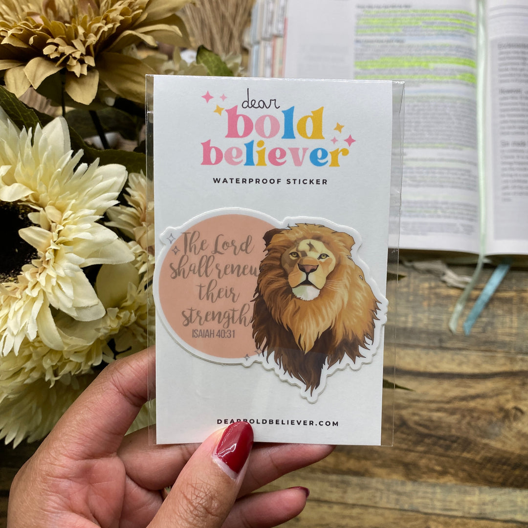 Calming Lion Bible Verse Sticker - Waterproof Vinyl (2.75x2")
