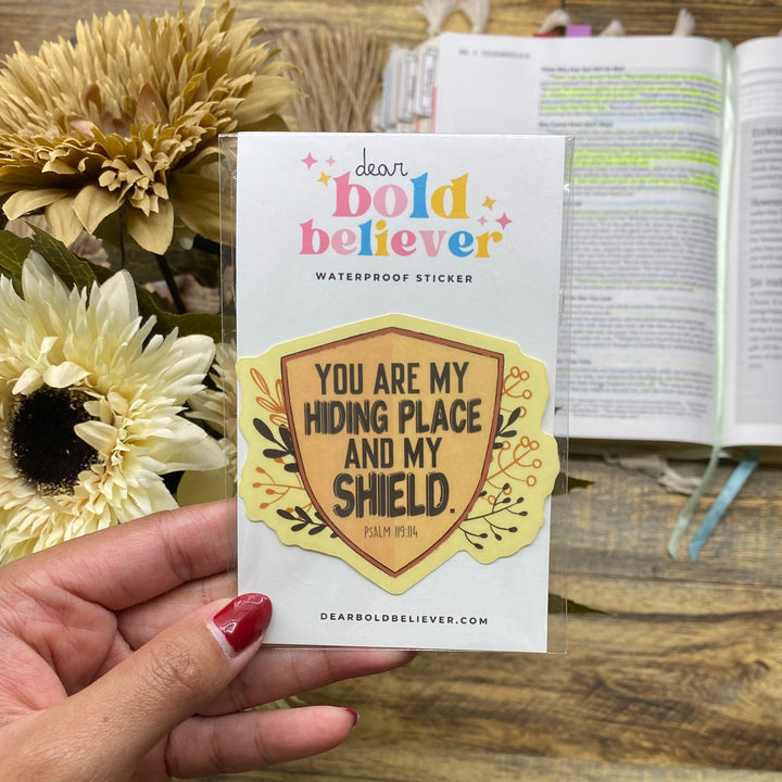 Encouraging Floral Shield Clear Bible Verse Sticker - Waterproof Vinyl (2.5x2.5")
