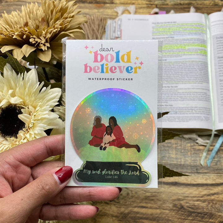 Shimmering Winter Snow Globe Generations Hologram Bible Verse Sticker - Waterproof Vinyl (2.5x3")