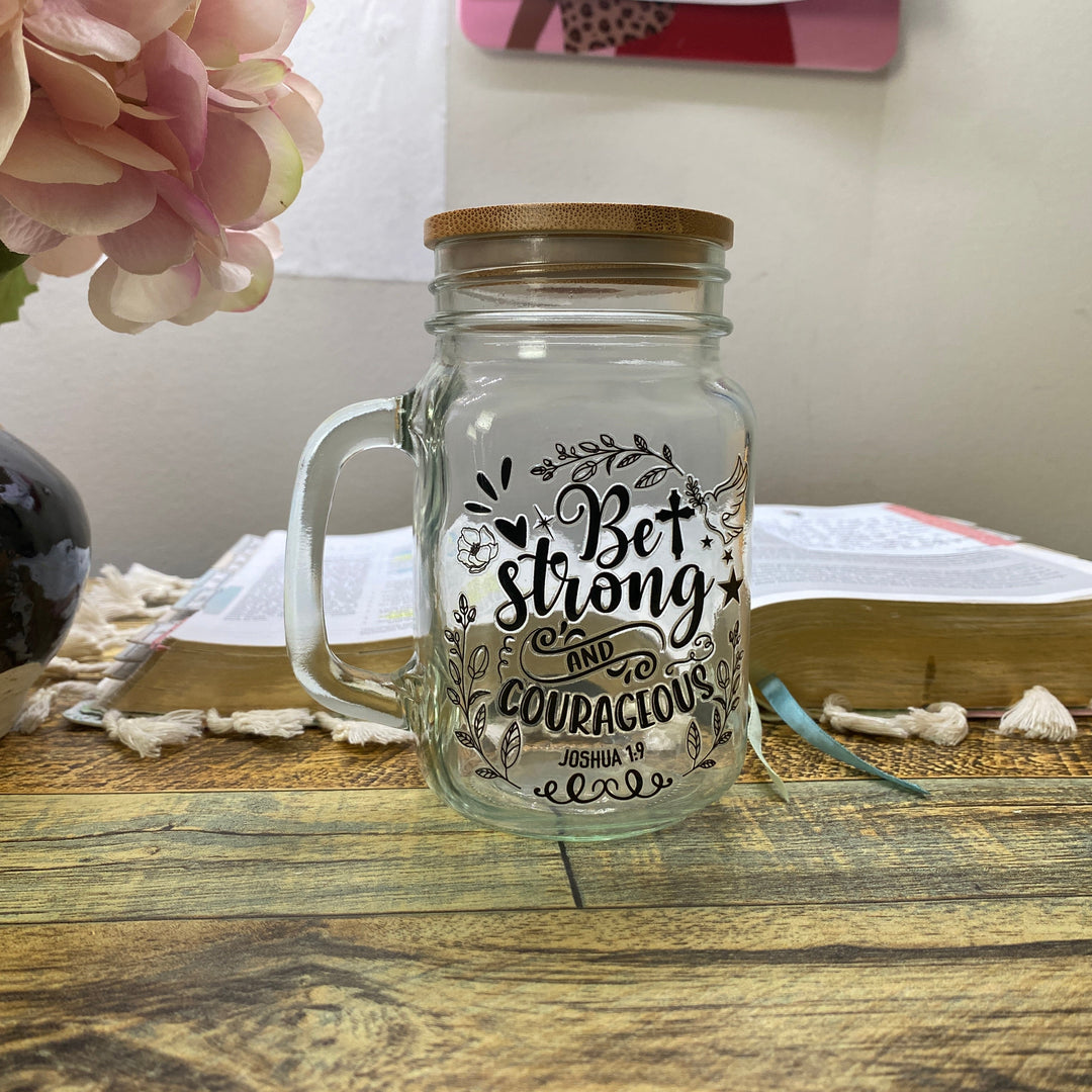 Clear Glass Scripture Mason Jar Mug