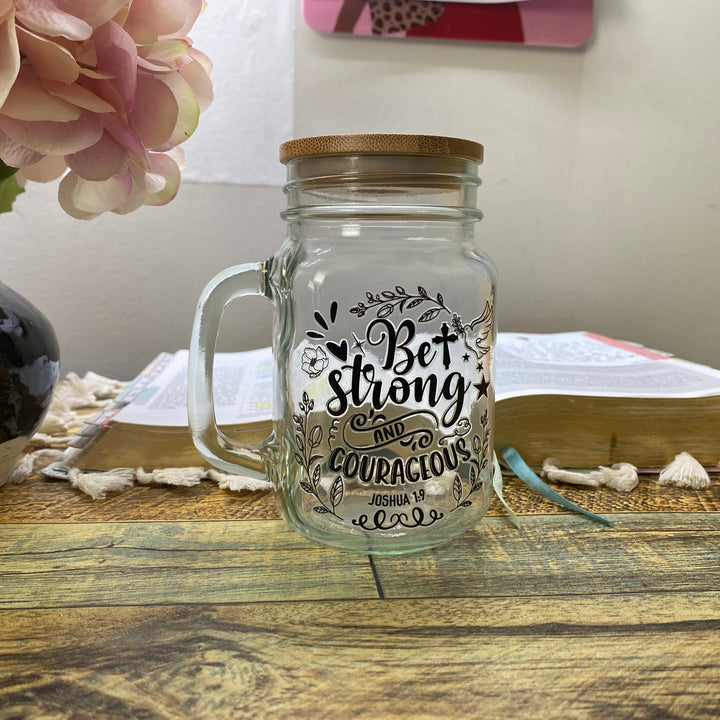 Clear Glass Scripture Mason Jar Mug