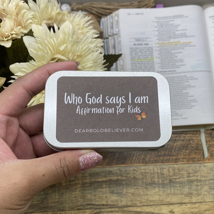 Who God says I am Kids Bible Verse Cards in Tin