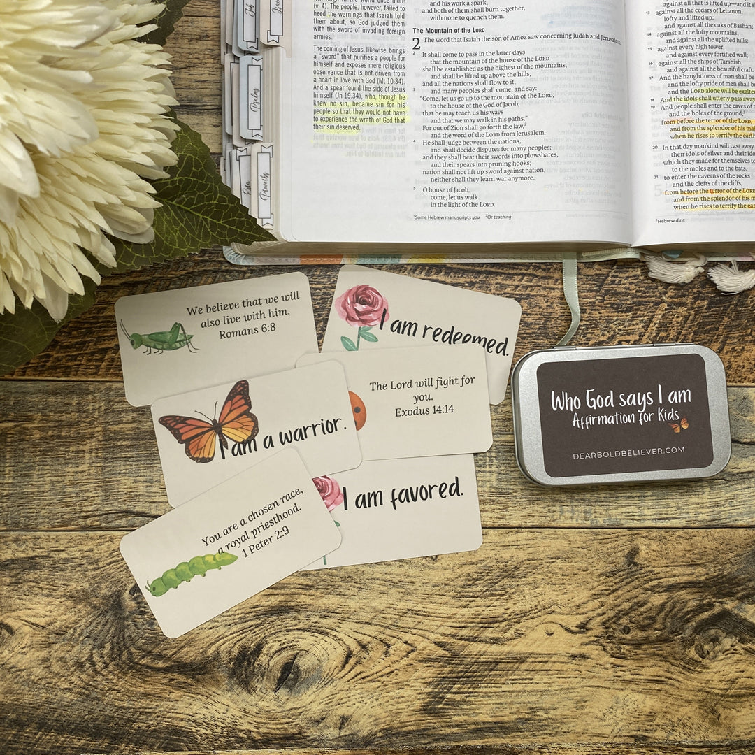 Who God says I am Kids Bible Verse Cards in Tin