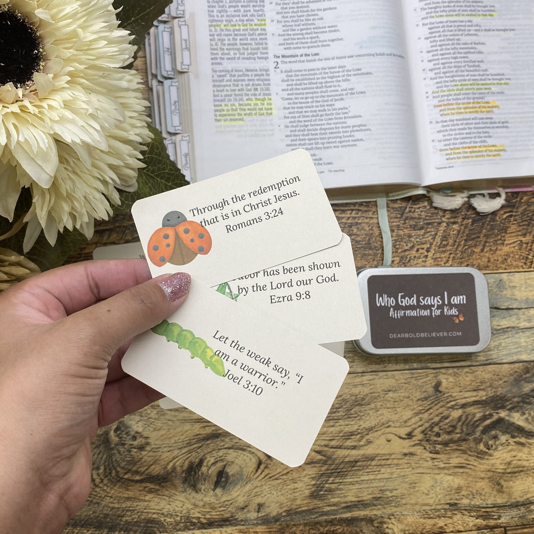 Who God says I am Kids Bible Verse Cards in Tin