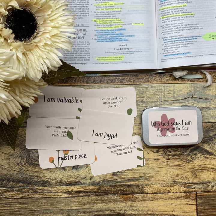 Who God says I am Kids Florals Bible Verse Cards in Tin