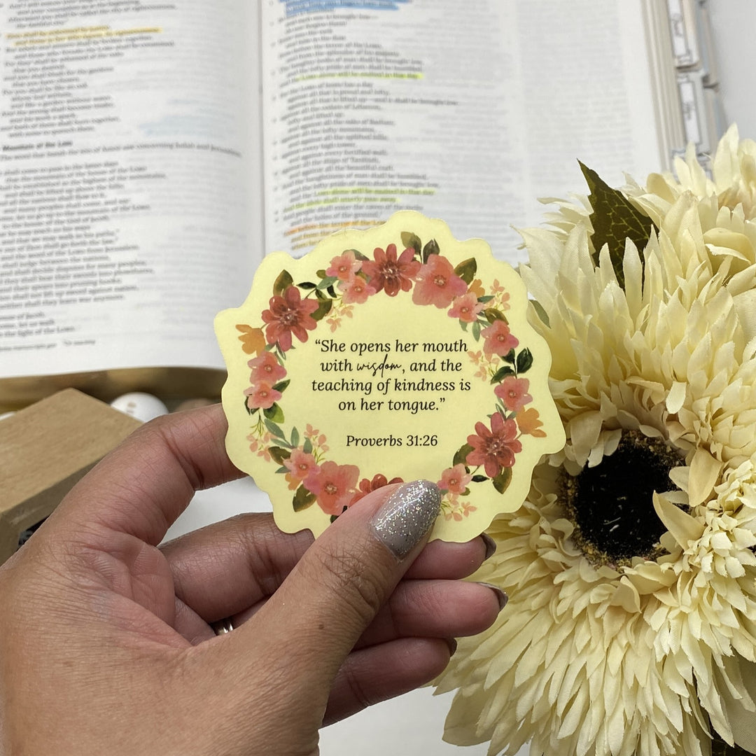 Inspiration with Clear Proverbs 31 Floral Sticker Pack - Waterproof Vinyl (2.75x2.75")