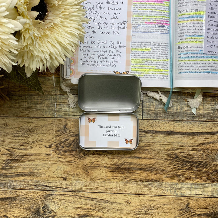 Gingham Who God says I am Kids Bible Verse Cards in Tin