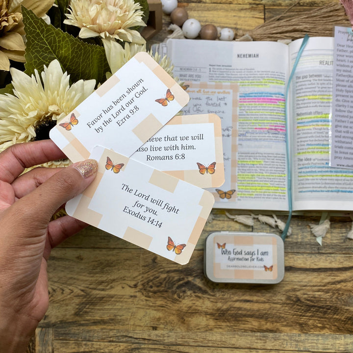 Gingham Who God says I am Kids Bible Verse Cards in Tin