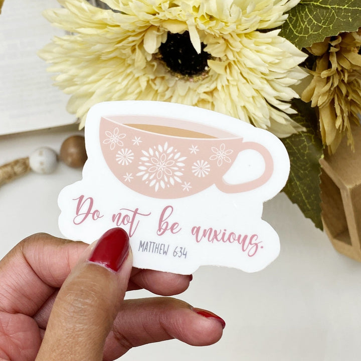 Calming Cup of Tea Bible Verse Sticker - Waterproof Vinyl (2.75x2.25")