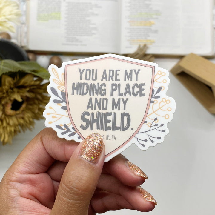 Encouraging Floral Shield Bible Verse Sticker - Waterproof Vinyl (2.5x2.5")