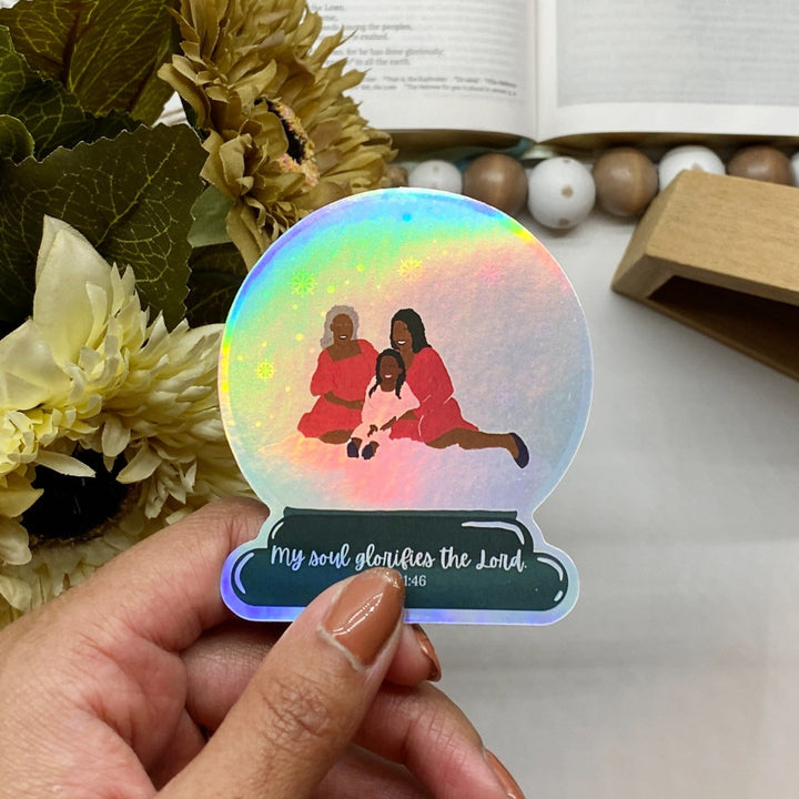 Shimmering Winter Snow Globe Generations Hologram Bible Verse Sticker - Waterproof Vinyl (2.5x3")