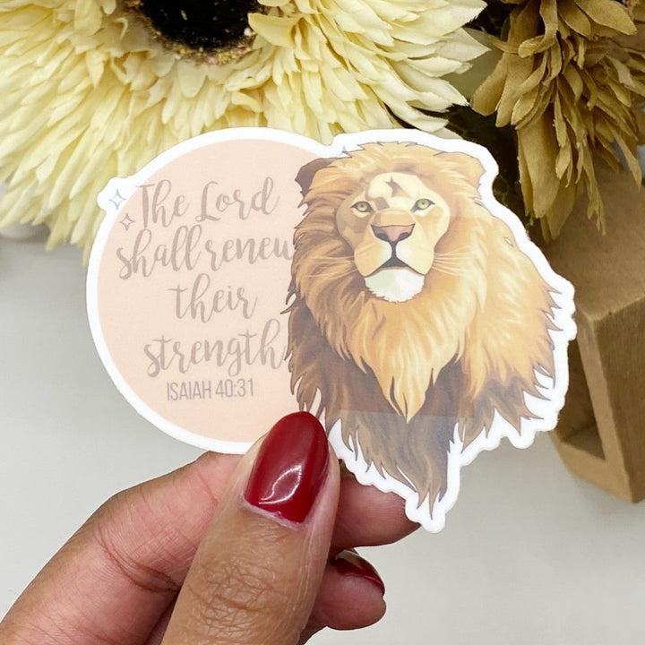 Calming Lion Bible Verse Sticker - Waterproof Vinyl (2.75x2")