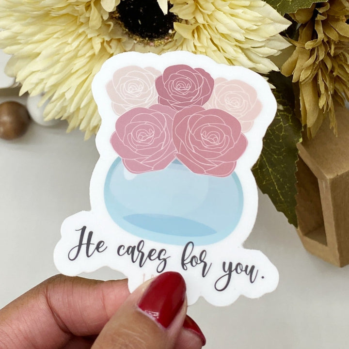 Calming Roses in Vase Bible Verse Sticker - Waterproof Vinyl (2.75x2")